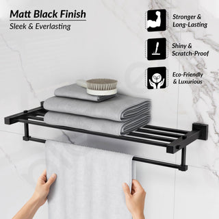 Plantex 304 Grade Stainless Steel 24 inch Towel Rack/Towel Hanger for Bathroom/Towel Rod/Towel Bar/Bathroom Accessories - Splash (Black)