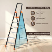 Plantex Allsafe Aluminium Step Ladder for Home/6 Step Anti Skid Ladder/Wide Step Ladder (Black & Orange))