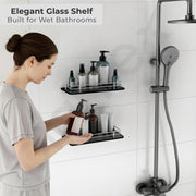 Plantex Wall Mount Glass Shelf for Bathroom/Shelves for Kitchen/Black Glass Shelf, Polished (12x6 Inches - Pack of 2)