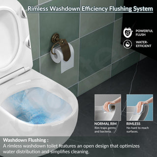 Plantex Imported Ceramic Western Commode Toilet/P Trap Wall Hung Commode for Bathroom/Rimless Washdown Western Toilet with Soft Close Toilet Seat Cover (Glossy White)