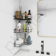 Plantex Corner Shelf for Bathroom Wall/No Drill Bathroom Organiser/Corner Shelf for Kitchen/Kitchen Organiser Rack (Black, Alloy Steel) - Pack of 3