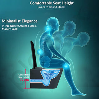 Plantex Imported Italica Ceramic Wall Hanging Commode/Rimless Washdown Flush Commode/Western Toilet with Soft Close Toilet Seat Cover - P trap (Square - Matt Dark Grey)