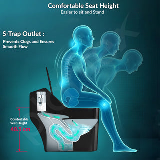 Plantex Imported Platinum Ceramic Western Commode/Western Toilet/Rimless Siphonic One Piece Commode with Soft Close Toilet Seat Cover - S Trap Outlet (Black)