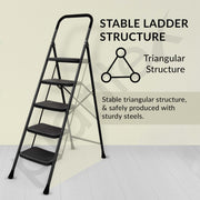 Plantex 5 Step Foldable Ladder for Home Use/Steel Ladder with Anti-Slip Shoes/Step Ladder with Double-Grip Technology(Black & Grey)