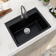 Plantex Granite Single Bowl Sink/Matt Quartz Sink For Kitchen/UV Protected Kitchen Sink/Undermount/Topmount (Nano Black - 24X18 Inches)