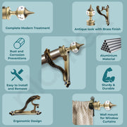 Plantex Heavy Duty Aluminium Diamond Curtain Holder/Curtain Brackets Parda Holder with Support 1 Inch Rod/Curtain Rod Holder (Brass Antique - 2 Pair)