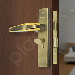 Plantex Heavy-Duty Door Lock Set - Main Door Lock Handle Set/Mortise Lock with 3 Keys, Brass Lockbody & Cylinder (8064 - Brass Antique & PVD Gold)
