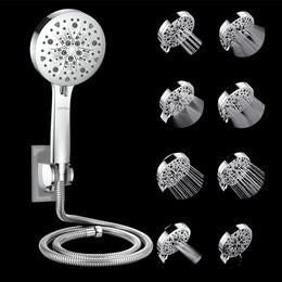 Plantex Abs Hand Shower For Bathroom/5 Inch Round Multi-Function 8 Mode Shower Hand/Hand Shower Set With 1.5 Meter Flexible Tube Pipe With Self Adhesive Bracket - (Chrome)