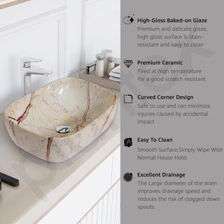 Plantex Ceramic Tabletop Sink/Basin for Bathroom/Wash Basin with Brown Veins/Basin for Living Room, Hotel (Marble Finish, 18 x 13 x 5.5 Inch)