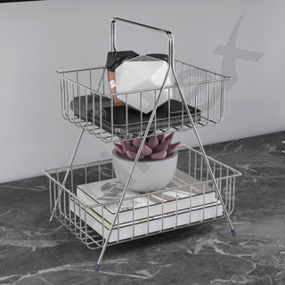 Plantex High Grade Steel 2-Tier Fruit & Vegetable Basket For Dining Table/Kitchen (Chrome), Countertop, Tiered Shelf