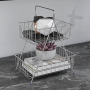 Plantex High Grade Steel 2-Tier Fruit & Vegetable Basket For Dining Table/Kitchen (Chrome), Countertop, Tiered Shelf