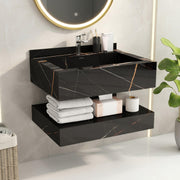 Plantex Floating Vanity/Slab Tile Vanity with Washbasin for Bathroom/Wall Mount Cabinet with Sink - (Marmor Black - 60 X 45 cm)
