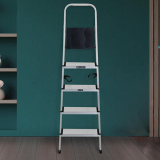 Plantex Big Foot 5 Step Foldable Aluminium Ladder/Step Ladder for Home Use with Wide Anti-Slip Steps and Secured Joints/5-Year Manufacturer Warranty(Black & Silver)