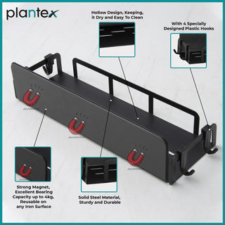Plantex GI Steel Magnetic Refrigerator Shelf with Hook/Magnetic Shelf for Fridge/Spice Rack for Kitchen/Shelf for Bathroom/Bathroom Organiser - Pack of 1 (Black)