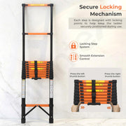 Plantex 4.3m (14.10 ft.) Telescopic Ladder/Carbon Steel 11-Steps Portable & Compact Ladder/Foldable Multipurpose Collapsible Ladder for Home & Outdoor Use - (Orange)