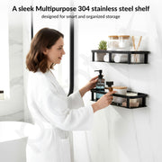 Plantex Stainless 304 Grade Steel Shelf for Bathroom/Kitchen Rack - Bathroom Accessories - Pack of 2 (12X5 Inches-Black Finish)