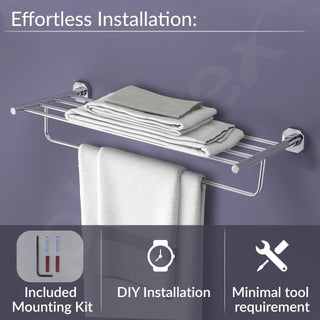 Plantex 304 Grade Stainless Steel Towel Rack with Hooks/Bathroom Towel Rod/Towel Hanger/Bathroom Accessories - Nipron (24-inch) Chrome