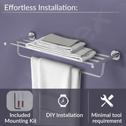 Plantex 304 Grade Stainless Steel Towel Rack with Hooks/Bathroom Towel Rod/Towel Hanger/Bathroom Accessories - Nipron (24-inch) Chrome