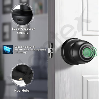 Plantex Aluminium Smart Door Lock/Cylindrical Smart Lock For Wooden Door/Digital Fingerprint Smart Door Lock With 2 Keys For Home/Office/Hotel - (Black)