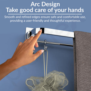 Plantex Anti Rust 304 Grade Stainless Steel Folding Single Towel Rod with Hooks/Towel Holder for Bathroom/Towel Bar/Hanger/Bathroom Accessories - Pack of 2 (24 Inch-Chrome)