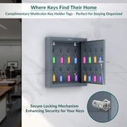 Plantex GI Metal Key Holder Box/Key Cabinet with 16 Key Holder for Wall/Lockable Key Storage Box for Home/Hotel/Shops/Office - Wall Mount (Grey)