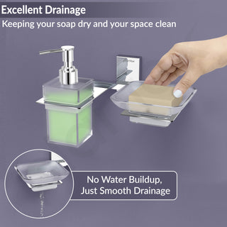 Plantex 304 Grade Stainless Steel Soap Dish/Glass Soap Holder/Liquid Soap Dispenser/Shampoo Dispenser for Bathroom/Bathroom Accessories (Crystal -Chrome)