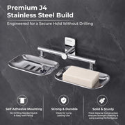 Plantex J4 Stainless Double Soap Dish/Self Adhesive Dual Soap Holder for Bathroom/Soap Case/Stand/Soap Bar/Bathroom Accessories - Pack of 1 (Chrome)