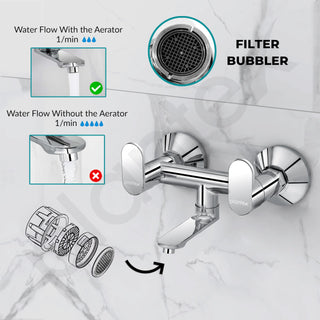 Plantex Pure Brass Orn-216 Non Telephonic Wall Mixer with Watert Saving Nozzle/Mixer Tap for Bathroom with Brass Wall Flange and Teflon Tape -7 Year Warranty (Mirror Chrome)