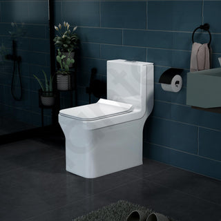 Plantex Platinum Ceramic Commode/S Trap One Piece Western Toilet/Rim Washdown Flush Commode with Soft Close Toilet Seat Cover (White)