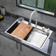 Plantex 304 Grade Stainless Steel Waterfall Kitchen Sink with Anti Scratch Honeycomb Design/Luxurious Sink for Kitchen with Pull Down Faucet - Multifuctional Modern Sink (30 x 18 Inch, Matt)