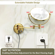Plantex Brass and 304 Stainless-Steel Magnifying Mirror with LED/Wall Mount Makeup Mirror with Light/Zoom Mirror- 5x/1x Magnification (8 Inch-Gold)