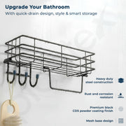 Plantex Self Adhesive Bathroom Shelf/GI Steel Bathroom Shelf with Hook and Napkin Holder/Bathroom Organizer Without Drill/Bathroom Accessories- Pack of 3 (Black)