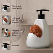 Plantex Ceramic Soap Dispenser with Scruber/Liquid Soap Dispenser/Sink Dish Washing Soap Dispenser Set/Soap Dispenser for Wash Basin Ceramic - Bathroom Accessories