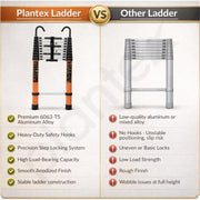 Plantex 3.8m (12.5 ft.) Aluminium Telescopic Ladder/13-Step Portable Ladder with Removable Hooks/Foldable Multipurpose Collapsible Ladder for Home & Outdoor Use/2 Year of Warranty By Plantex-(Orange)