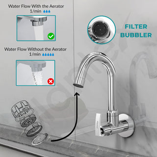 Plantex Pure Brass Kitchen Sink Tap with 360° Extended Swivel Spout with Water Saving Aerator/Sink Tap for Kitchen Basin with Brass Wall Flange-7 Year Warranty by Plantex (COL-1010- Chrome)