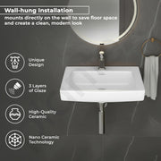 Plantex Ceramic Wall Hung Basin with 10 Years Glaze Warranty by Plantex/Washbasin for Bathroom/Wall Mounted Wash Basin/Sink for Living Room (Laric, White)