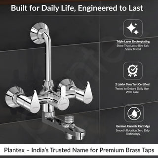 Plantex Pure Brass 3 in 1 Wall Mixer for Bathroom/Mixer L-Bend Provision for Overhead and Hand Shower/Bathroom Mixer 3 in 1 with Shower -7 Year Warranty by Plantex (Chrome)