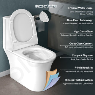 Plantex Ceramic Commode For Toilet/One Piece Western Commode With Rimless Siphonic Flush/Commode With Soft Closing Toilet Seat - S Trap - (Hexa, White)