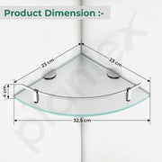 Plantex Premium Frosted Glass Corner with Brass Railings and Brackets/Shelf for Bathroom/Wall Shelf/Storage Shelf (9x9 Inches) - Pack of 1 (Silver Matt)