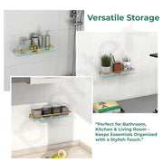 Plantex Frosted Glass Shelf for Bathroom/Shelf with Brass Railings and Brackets/Shelf for Living Room/Bedroom/Kitchen - Pack of 2 (15 x 6 inch, Brass Antique)