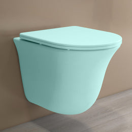 Plantex Imported Western Commode/Wall Hung Commode for Toilet/Rimless Washdown Western Toilet with Soft Close Toilet Seat Cover - P Trap (1163 - Matt Light Green)