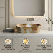 Plantex Ceramic Tabletop Basin Sink/Basin for Bathroom/Wash Basin/Washbasin for Restaurant, Hotel (Marble Finish, 18 x 13 x 5.5 Inch)