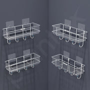 Plantex Stainless Steel Self-Adhesive Multipurpose Bathroom Shelf with Hooks/Towel Holder/Rack/Bathroom Accessories-Wall Mount - Pack of 4 (Chrome)