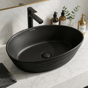 Plantex Designer Ceramic Basin/Table Top Wash Basin for Bathroom/Countertop Vessel Sink Basin for Home/Office/Restaurant (Matt Black, 22 x 14 x 7 Inch )