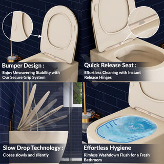 Plantex Imported Ceramic Commode Toilet/Wall Mounted Commode/Rimless Washdown Western Toilet with Soft Close Toilet Seat Cover - P Trap (Round - Matt Khaki)