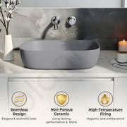 Plantex Ceramic Tabletop Washbasin/Bathroom Basin Sink/Basin for Bathroom/Wash Basin for Restaurant, Hotel (Matt Grey - 18 x 13 x 5 Inch)