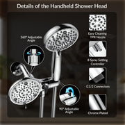 Plantex ABS 8 mode Bathroom Shower Set with 304 Stainless Steel 1.5 meter Flexible Hose Pipe/Handheld Shower Head with 10-inch Round Shower Head-Chrome