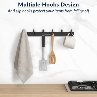 Plantex Wall Hooks for Hanging Cloth/Stainless Steel Towel Hangers/Bathroom Robe Hooks/Door Hangers/Round Wall Hook/Hook Rail for Hanging Keys - 6 Hooks (Pack of 1, Z-Black)