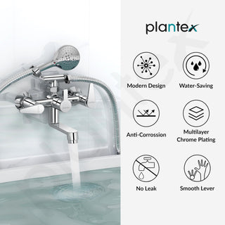 Plantex Pure Brass Telephonic Wall Mixer with Crutch Arranging of Hot & Cold Water with Water Saving Nozzle for Bathroom with Brass Wall Flange -(LEA-717-Chrome)