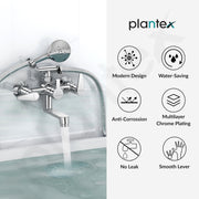 Plantex Pure Brass Telephonic Wall Mixer with Crutch Arranging of Hot & Cold Water with Water Saving Nozzle for Bathroom with Brass Wall Flange -(LEA-717-Chrome)